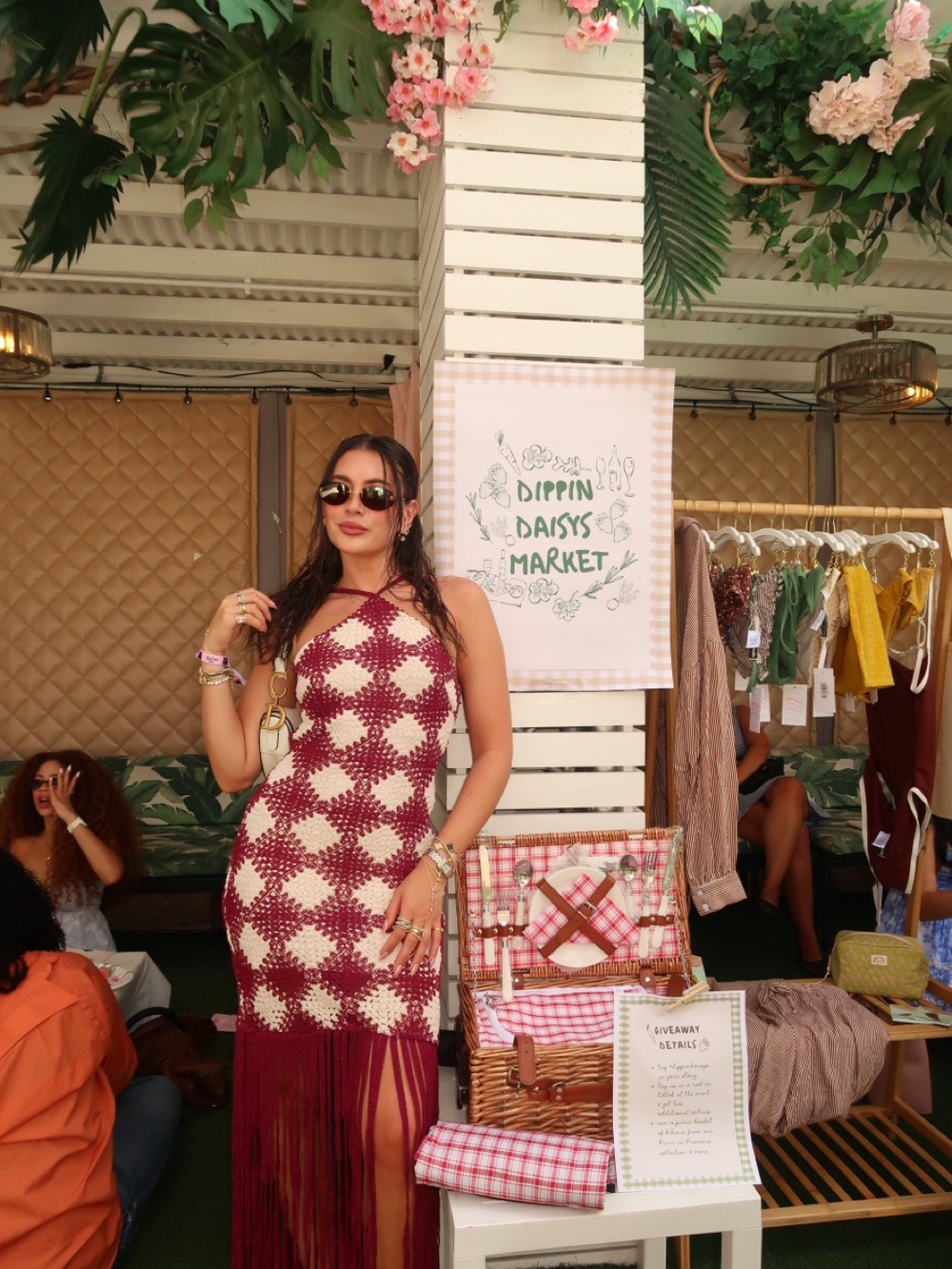 Burgundy and Cream Crochet Maxi Dress with Fringe